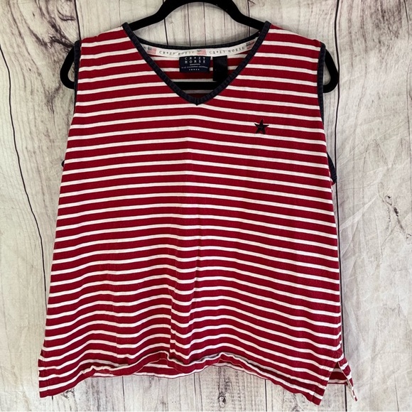 Vintage Red and White Striped American Embroidered Fourth of July Tank Top 1X - Picture 1 of 8